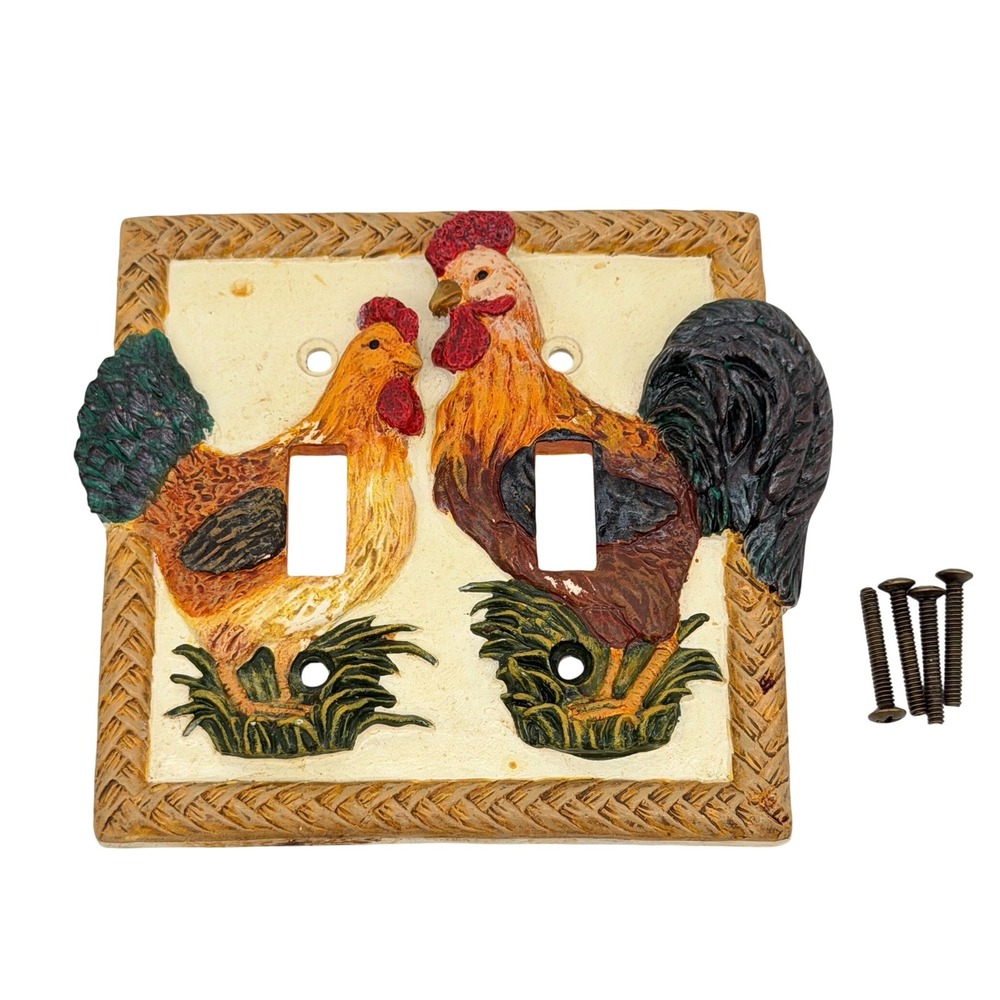 Vintage Rooster Double Toggle Light Switch Cover Plate Farmhouse Decor Resin